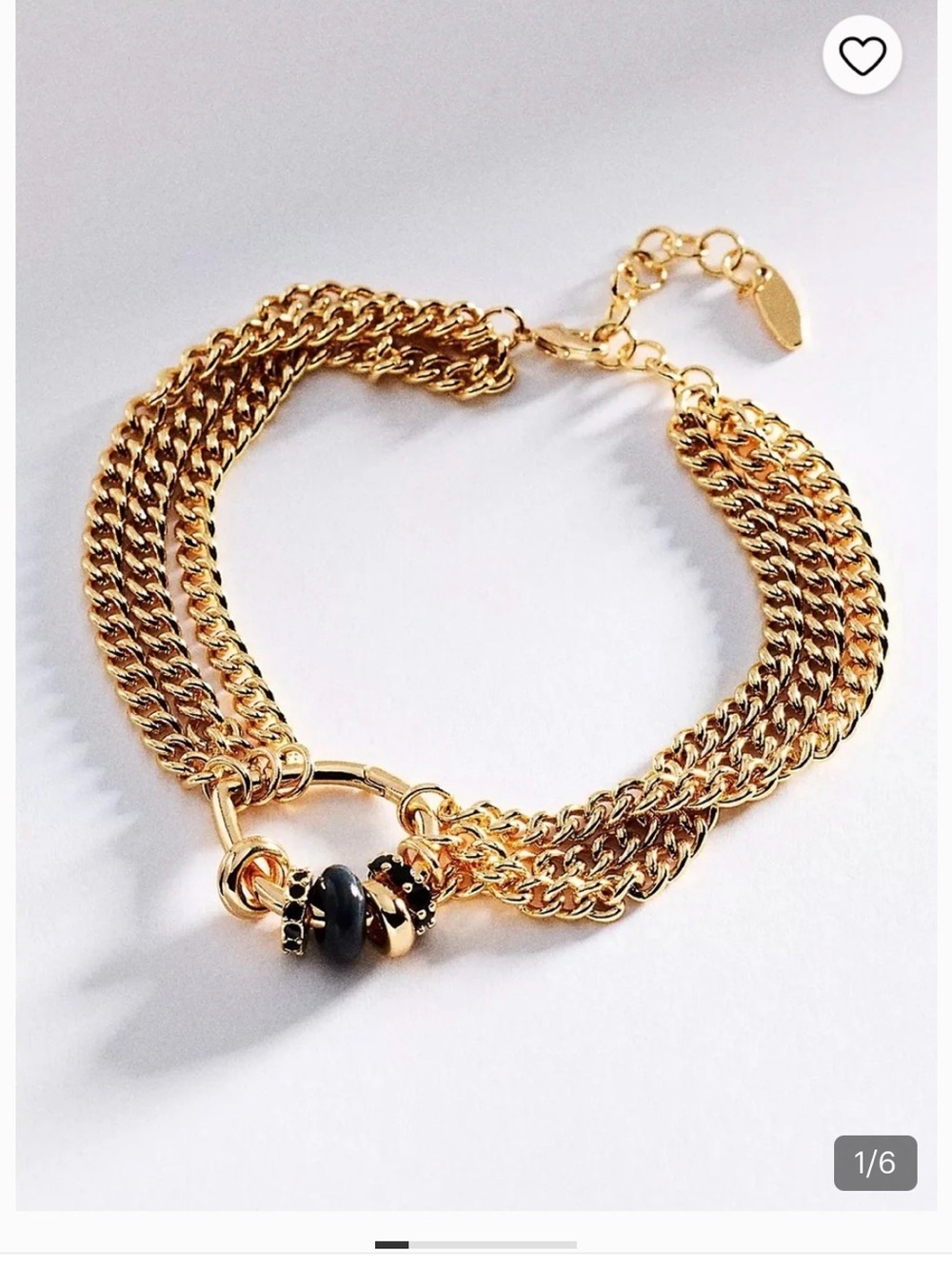 Anthropologie Gold Multi-Chain Bracelet with Black Accent Beads